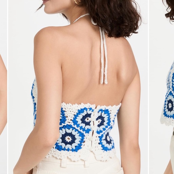Sea NY Hayden Crochet Halter Top Blue White Size XS - Picture 5 of 5